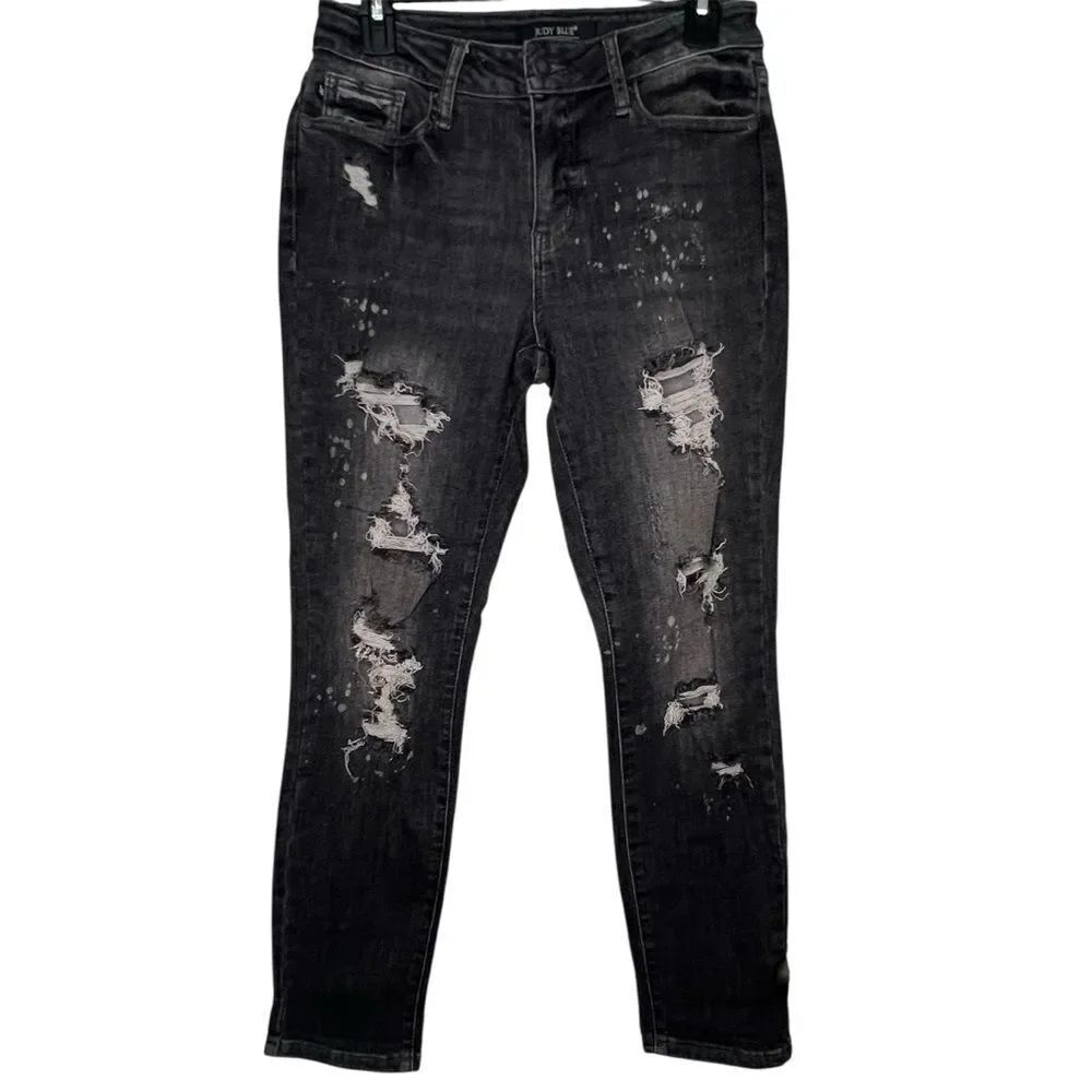 Judy Blue Boyfriend Fit Light BlackWash Distressed Paint Speckle Jeans Sz 5/27